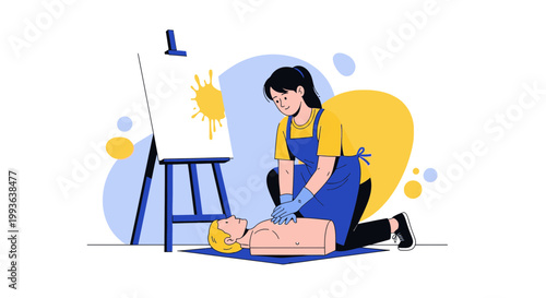 Art Therapy Session: CPR Training with Mannequin and Artist