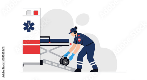 Paramedic Loading Stretcher into Ambulance, Emergency Medical Services, Healthcare