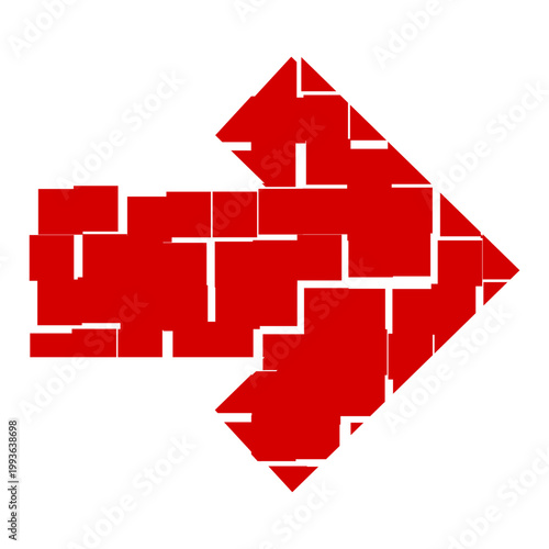 Red arrow pointing to the upper right, bold flat design element, directional symbol for web navigation, UI interface graphic, isolated on white background, vector style