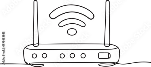 Wireless internet router line drawing vector for wifi connection networking technology signal device and communication concept simple outline on white background