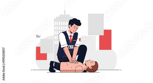 Paramedic Performing CPR on Patient in Urban Setting