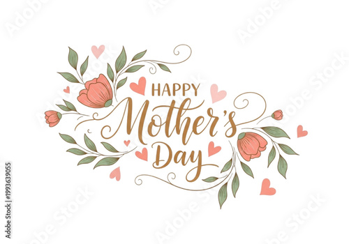 Collection of charming illustrations celebrating motherhood and the bond between mothers and daughters with floral accents and heartfelt messages