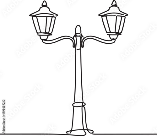 Street lantern line illustration vector for urban lighting vintage lamp city street decor and outdoor illumination concept simple outline on white background