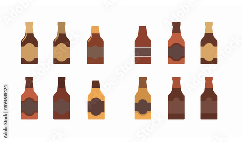 Foto BBQ sauce bottle icon grid vector set with barbecue condiment packaging design