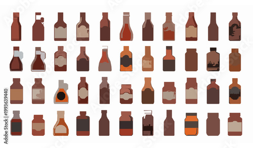Foto BBQ sauce bottle icons vertical vector set with barbecue condiment variations