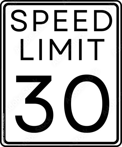 Speed limit 30 mph traffic sign, Speed limit 30 miles per hour road sign