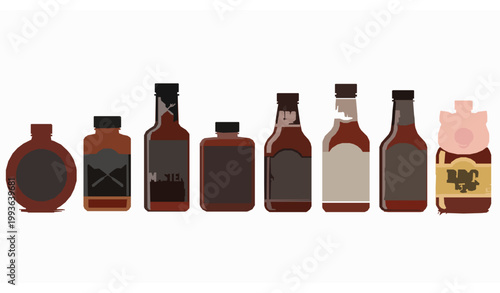 Foto BBQ sauce bottle icons horizontal lineup vector with barbecue condiment collecti