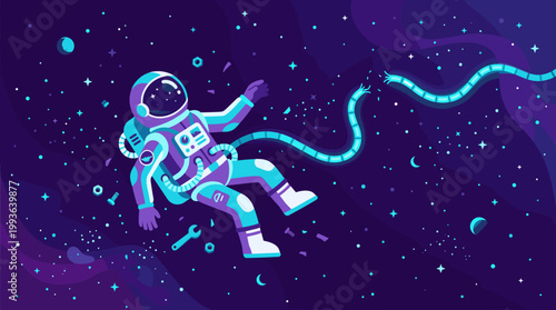 Exploring the cosmic frontier astronaut floating in space digital illustration galactic environment