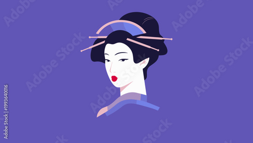Elegant geisha portrait japan digital art minimalist style side view cultural representation