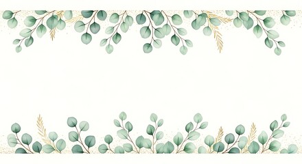 Elegant Watercolor Eucalyptus Foliage Border for Design.