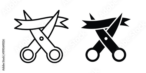 Scissors cutting ribbon icon concept. Thin line symbol. Solid icons