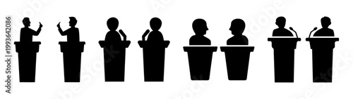 five diverse candidates in debate flat design vector illustration