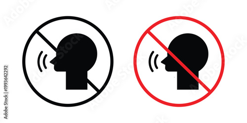 Stop talking sign concept. Thin line symbol. Solid icons