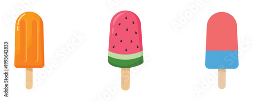 Fotografie Assorted Popsicles Collection – Bright Summer Ice Cream Illustration
