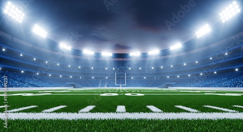 Spectacular soccer football stadium view illuminated pitch ready for intense match action and thrilling gameplay