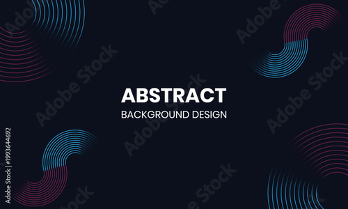 Modern Abstract Neon Circle Lines Background on Dark Blue Minimal Geometric Template