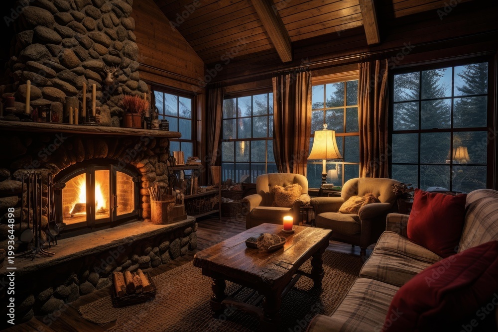 Fototapeta premium Cozy living room interior providing warmth and comfort during a relaxing evening