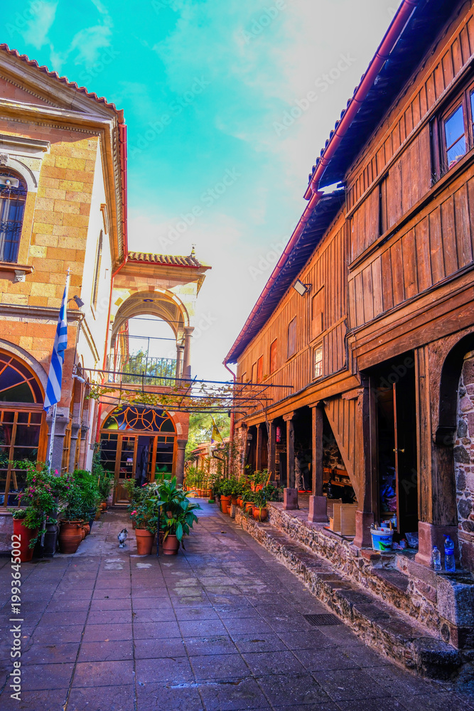 Fototapeta premium Lesbos Island - Greece, December 20, 2025, Mantamados is a town and former municipality on the island of Lesbos in the North Aegean region of Greece.
