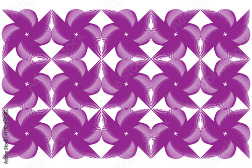 Seamless Purple Geometric Pinwheel Pattern with Floral Motifs and Diamond Lattice - Vector Background