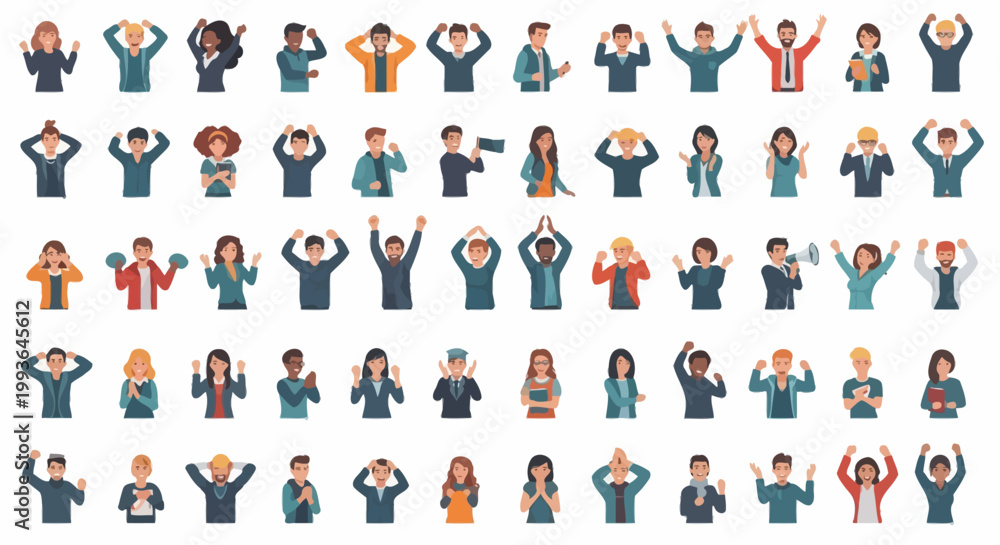 Fototapeta premium Diverse people celebrating with raised hands.