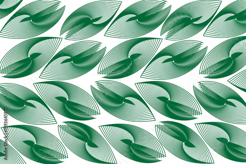 Seamless Green Abstract Swirling Line Pattern with Optical Illusion Eye Motif - Vector Background

