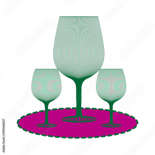 Modern Abstract Wine Glass Collection with Gradient Colors and Line Patterns - Vector Design