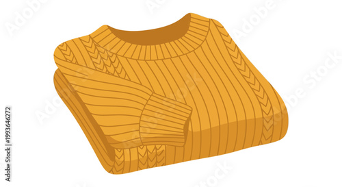 Warm knitted mustard yellow sweater folded neatly, perfect for cozy autumn and winter days