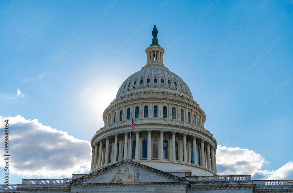 Fototapeta premium American capital city. Washington State Capitol. United states Capitol. Capitol building. The Capitol building in Washington. Architecture view on dome with column