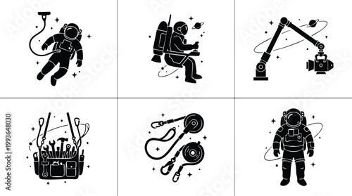 Astronaut with jetpack and space camera robotic arm