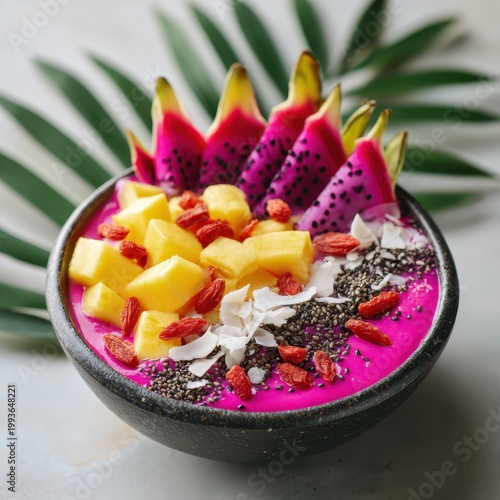 Pink Smoothie Bowl With Tropical Fruit