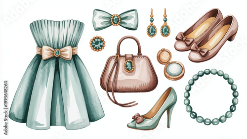 fashion accessories and clothes for women in green and brown colors