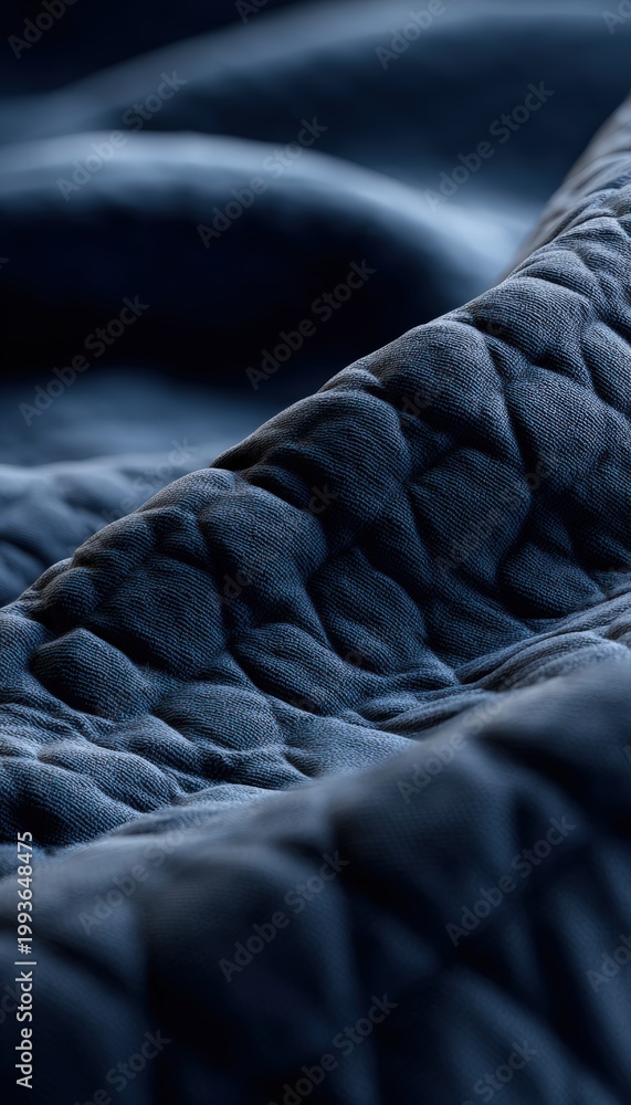 Fototapeta premium Object Only Quilted Airplane Blanket Folds Side Lit Texture Slight Glimpse Pillow
