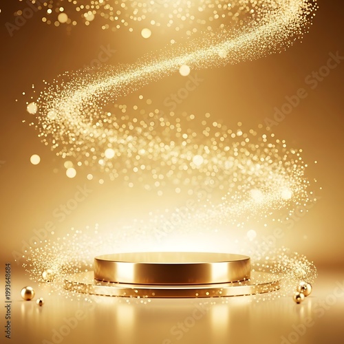 Golden Stage with Sparkling Lights and Glittering Particles.