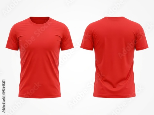 Red tshirt front and back views mockup, isolated on a clean white background.