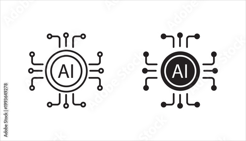 Artificial intelligence AI processor chip icon.AI Processor circuit vector set. Mini AI CPU icon collection