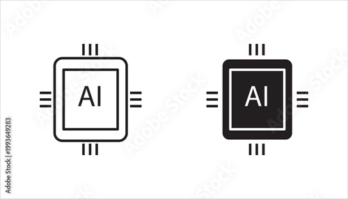 Artificial intelligence AI processor chip icon.AI Processor circuit vector set. Mini AI CPU icon collection