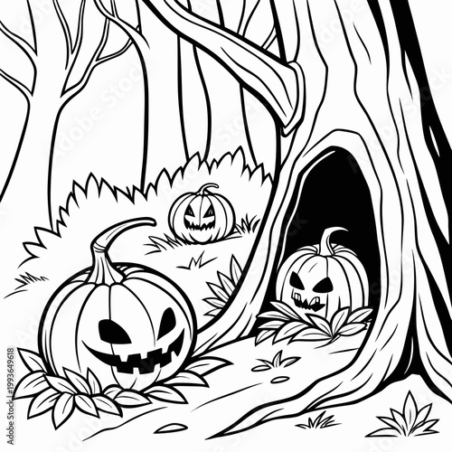 Pumpkin Hollow Trap black & white coloring page vector illustration