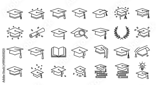 Obraz na plátně Graduation caps and academic icons.
