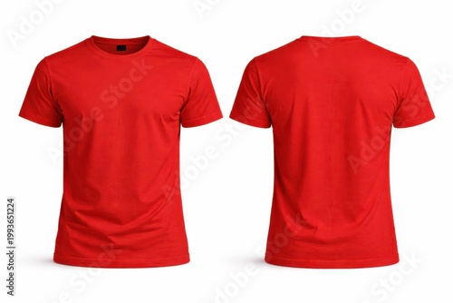 Vibrant red tshirt mockup showing front and back view for casual apparel design and branding.