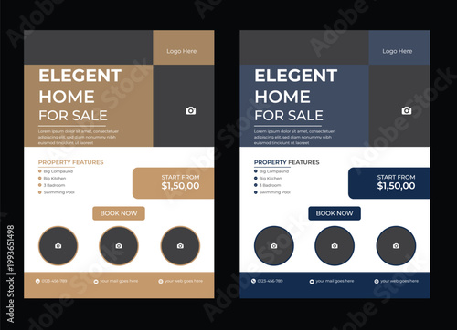 Real state flyer template design a bundle of 2 templates of different colors  Set of editable real estate poster flyer design, realtor leaflets