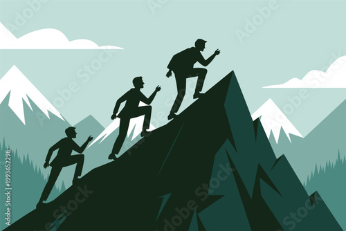Businessmen Climbing Mountain Illustration Vector Success Concept
