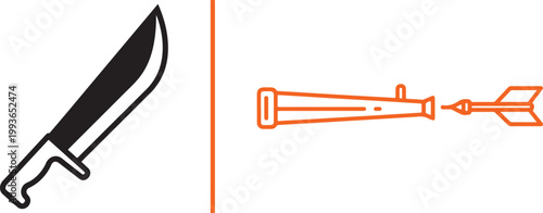 Tableau sur toile Machete knife and blowgun with dart vector icons isolated on white background fo