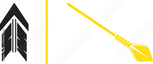 Minimalist black and yellow arrow fletching and spear icons isolated on white background vector illustration