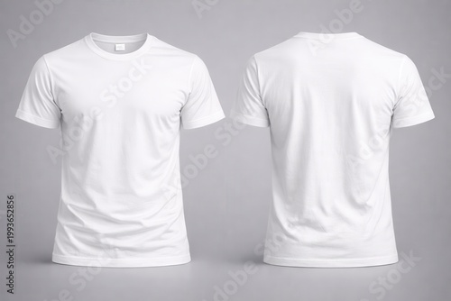 White crew neck shirt mockup front and back view for commercial apparel design presentation.