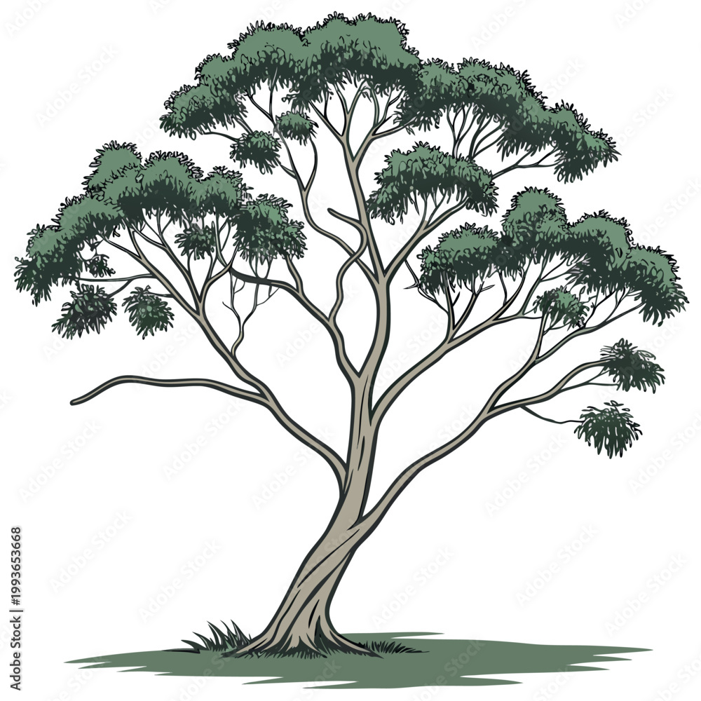 Obraz premium Flat vector illustration of a stylized tree with a symmetrical branching structure, 