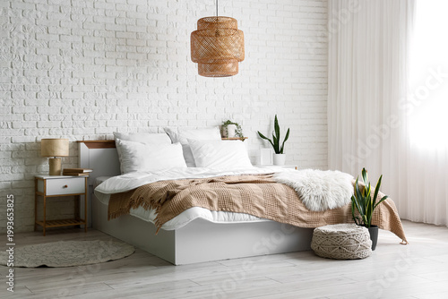Interior of bedroom with bi...