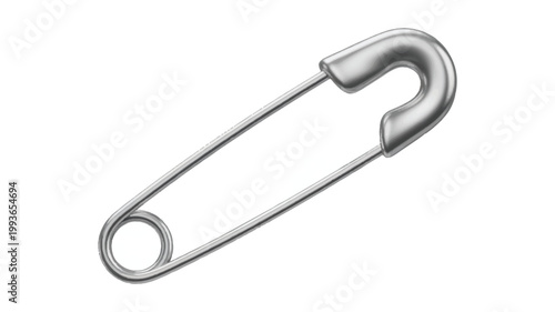 Silver metal safety pin isolated on transparent background
