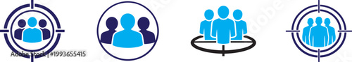 Target audience icon set with customer focus, marketing symbols, business vector illustration pack.