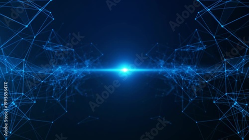 Digital network security concept with abstract polygon structures, dots, and lines for data protection.