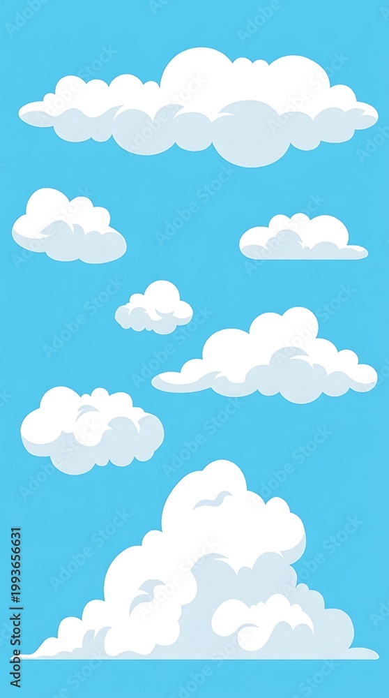 Fototapeta premium Cartoon Blue Sky with White Clouds
